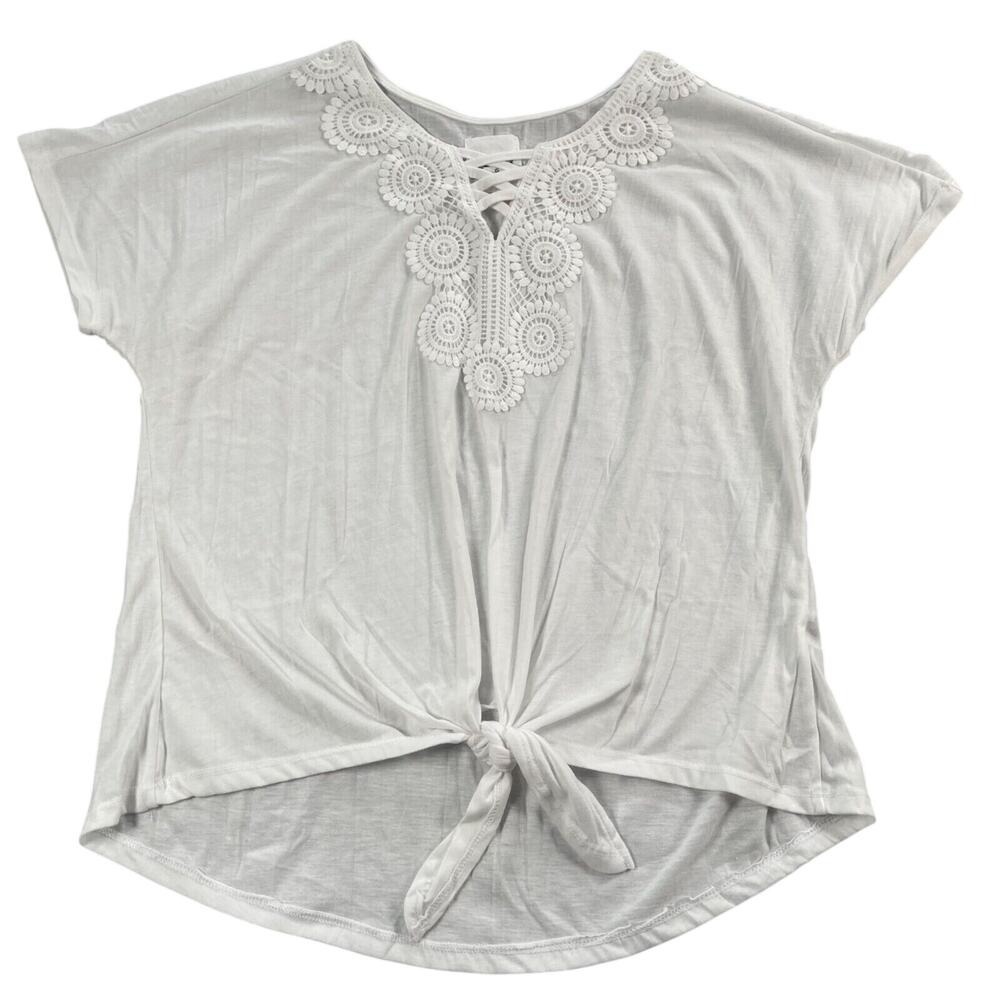 New York Laundry Top Womens Large White Tie Front Crochet Trim